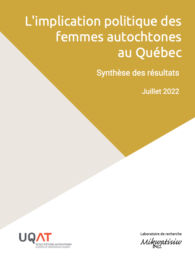 Image de la page couverture du document « L'implication politique des femmes autochtones au Québec, version synthèse »